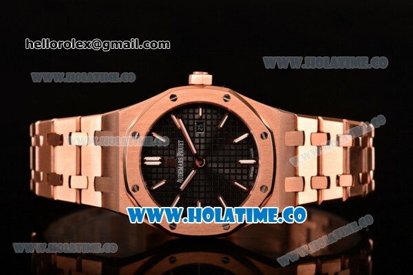 Audemars Piguet Royal Oak 33MM Miyota Quartz Rose Gold Case/Bracelet with Black Dial and Stick Markers (EF) - Click Image to Close